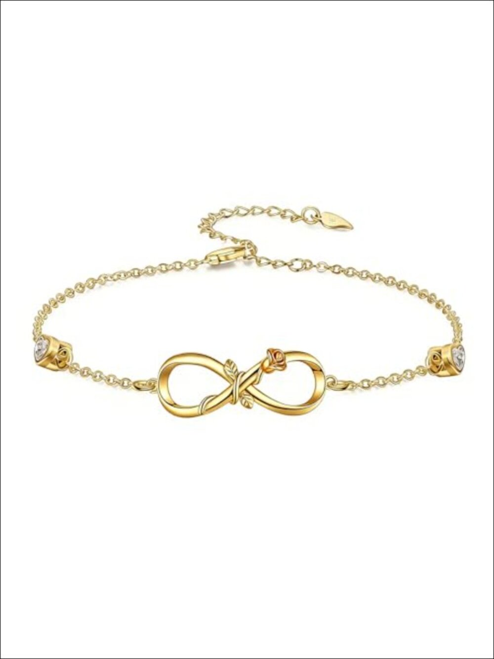18K Gold Infinity Heart Link Anklet Bracelet with Lobster Claw Clasp